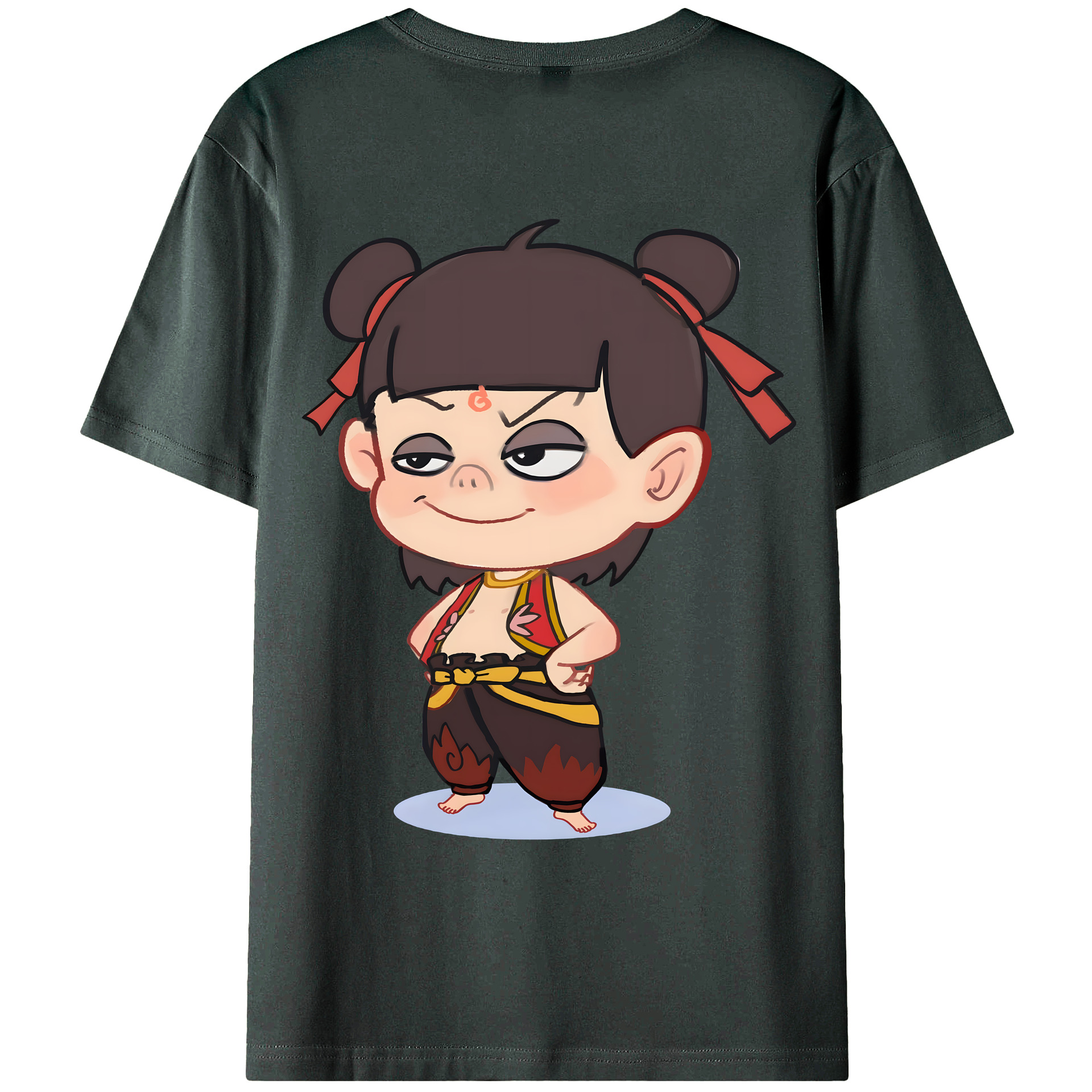 （画像用） Ne Zha 2 ナタ 魔童の大暴れ 綿100％ メンズ半袖Tシャツ（バックプリント） 通気性